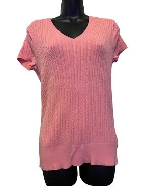 Merona Coral Pink Cable-Knit V-Neck Sweater T Shirt